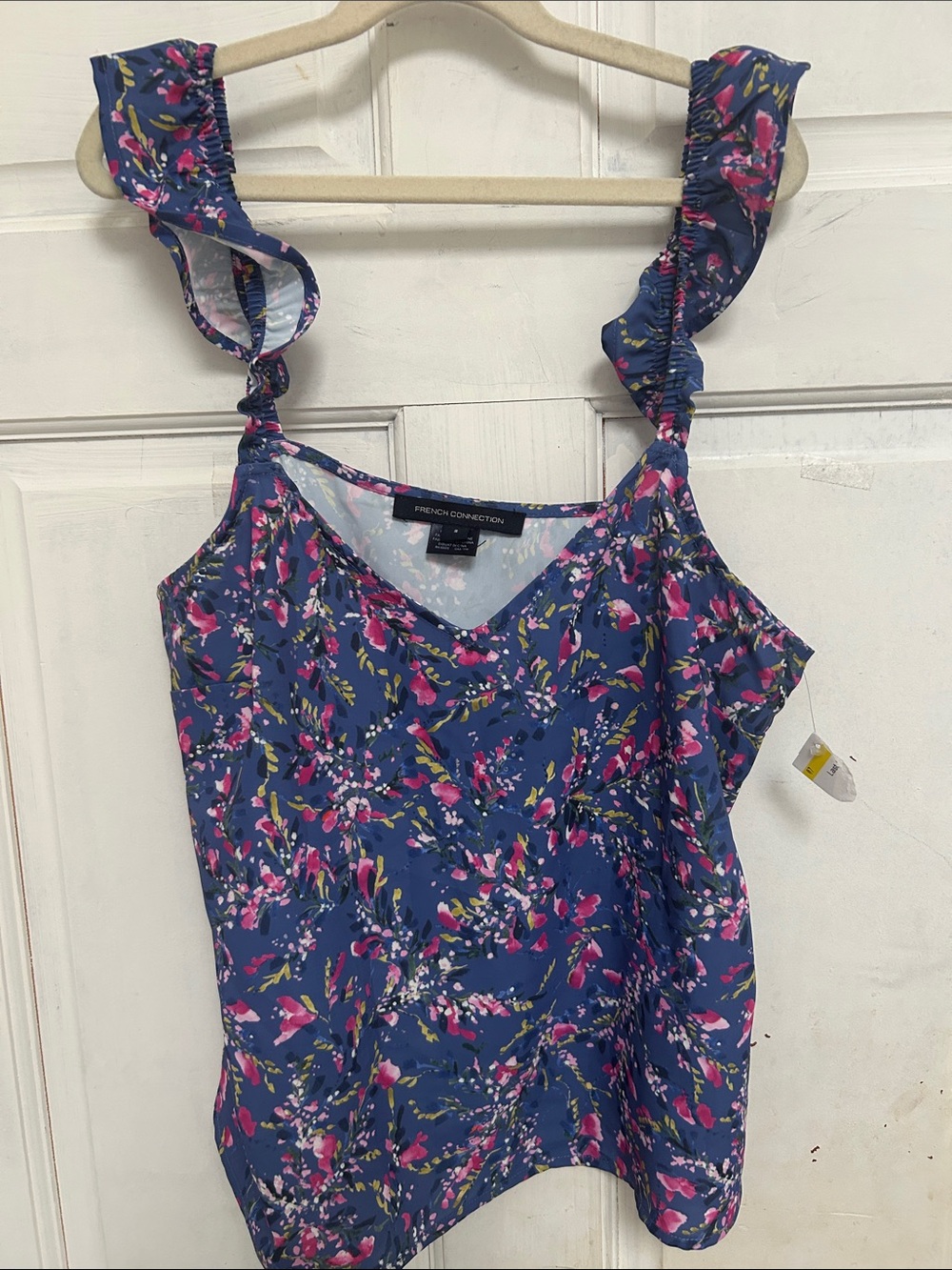 NWOT French Connection Blue Floral Ruffle-Strap V-Neck Cami - Size Small